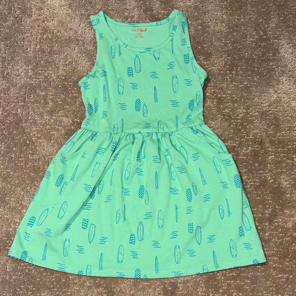 Cat & Jack (Size 6/7) Girls Green Surfboard Print Tank Dress